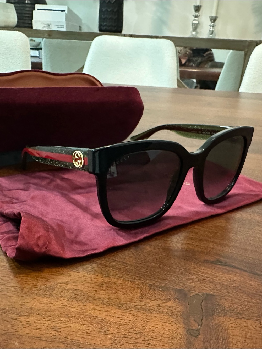 Gucci Black Sunglasses with Red and Green Temple Stripes